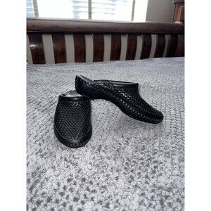 LARRY STUART COLLECTION Black Leather Weaved Mules Shoes Sz 9M Brazil
